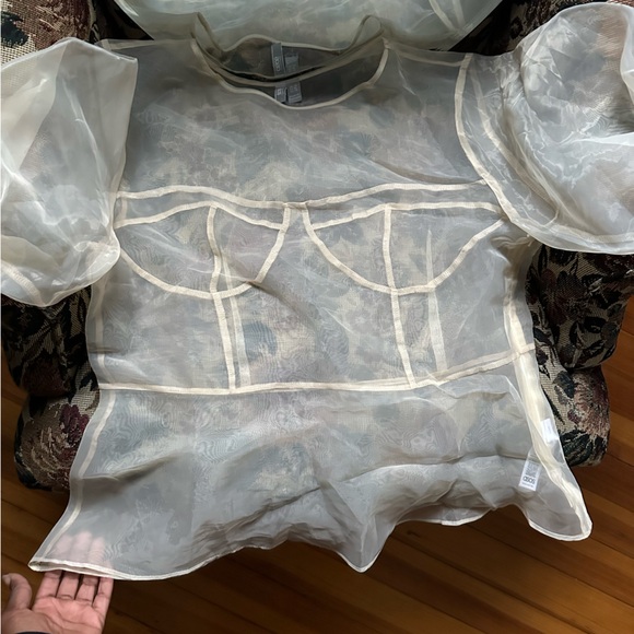 ASOS Design sheer organza short sleeve top with stitch detail - NWOT - Picture 3 of 9